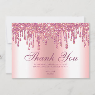 Glitter Drip Pink Baby Feet Thank You Card