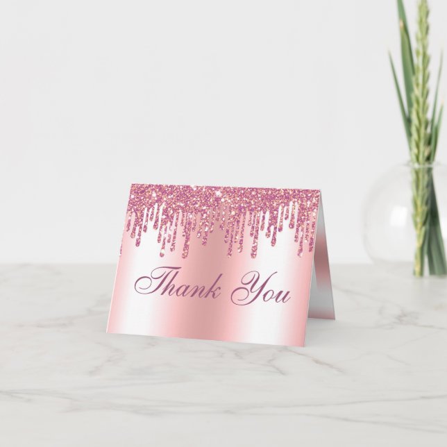 Glitter Drip Pink Baby Feet Thank You Card (Front)
