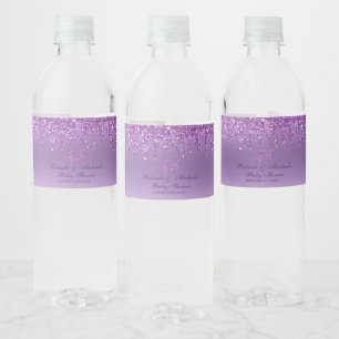 Glitter Drip Purple Baby Feet Baby Shower Water Bo Bottle Label