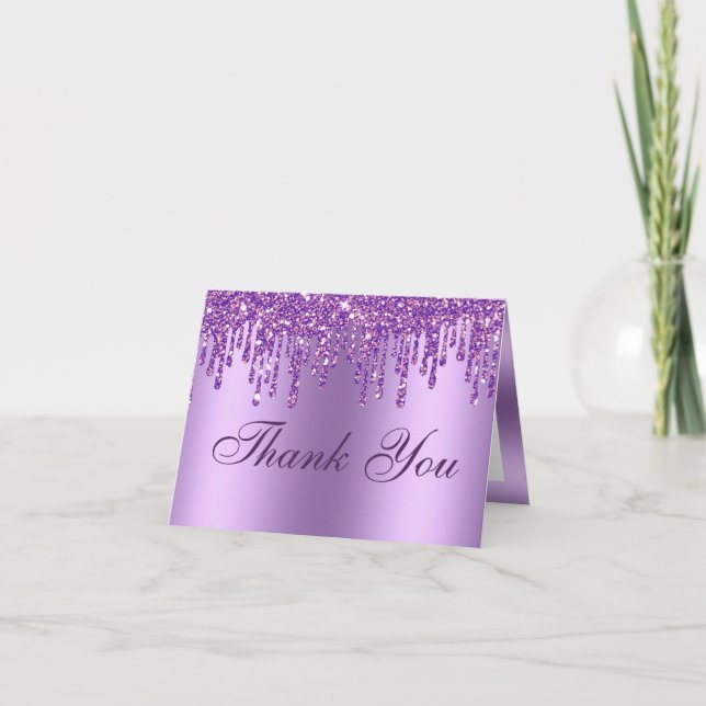 Glitter Drip Purple Baby Feet Thank You Card (Front)