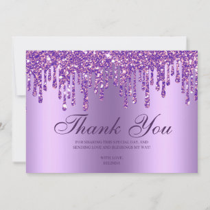 Glitter Drip Purple Baby Feet Thank You Card