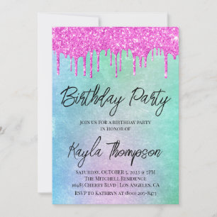 Glitter Drip Rainbow Birthday Party Invitation