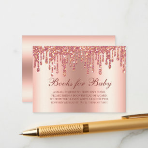 Glitter Drip Rose Gold Baby Shower Books For Baby Enclosure Card
