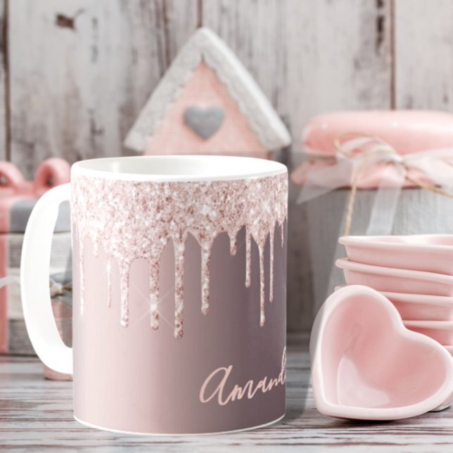 Glitter drip rose gold copper girly name sparkle coffee mug (Creator Uploaded)