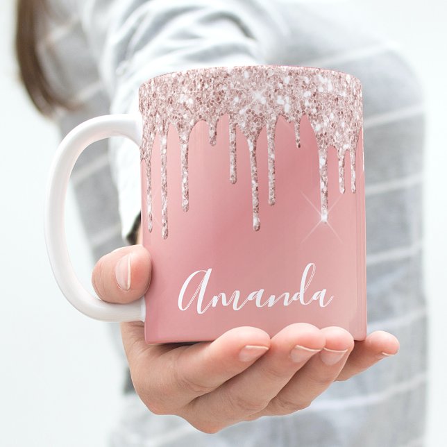 Glitter drip rose gold ombre girly name sparkle coffee mug (Creator Uploaded)