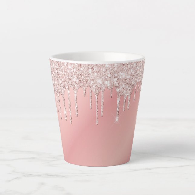 Glitter drip rose gold pink ombre girly latte mug (Front)
