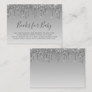 Glitter Drip Silver Baby Shower Book Enclosure Card