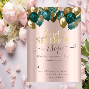 Glitter Drips Balloons Rose Gold Sweet 16 RSVP Invitation