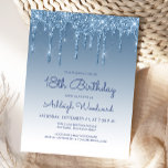 Glitter Drips Blue 18th Birthday Party Invitation Postcard<br><div class="desc">This trendy 18th birthday invitation features a sparkly blue faux glitter drip border and ombre background. The words "18th Birthday" and the name of the guest of honour appear in casual blue handwriting script,  with the rest of the customisable text in blue sans serif font.</div>