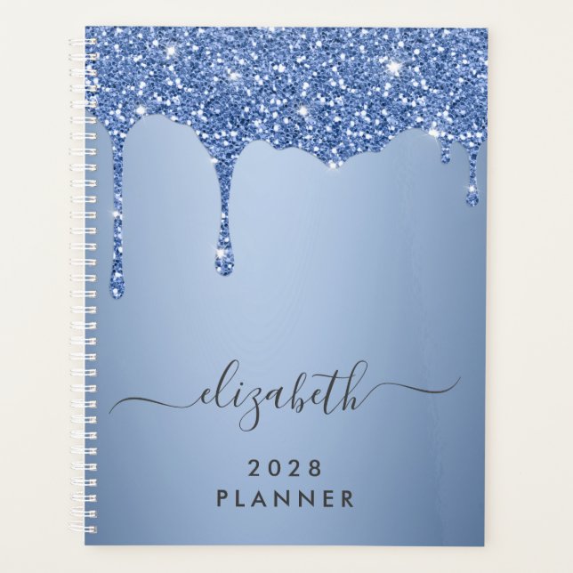 Glitter Drips Blue Personalised Planner (Front)