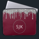Glitter Drips Burgundy Silver Girly Monogrammed Laptop Sleeve<br><div class="desc">Luxury Silver and Burgundy Faux Glitter and Sparkle Elegant Monogrammed Initials Case. This case can be customised to include your initial and first name.</div>