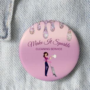 Glitter Drips Cartoon Maid Cleaning Service 6 Cm Round Badge