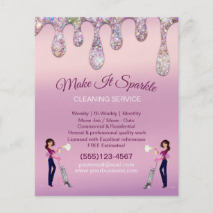 Glitter Drips Cartoon Maid Cleaning Service Flyer