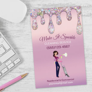 Glitter Drips Cartoon Maid Cleaning Service Flyer