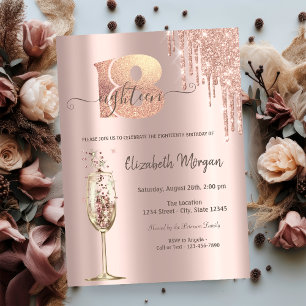  Glitter Drips Champagne Glass 18th Birthday  Invitation