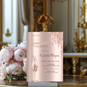  Glitter Drips Champagne Glass Quinceañera  Invitation