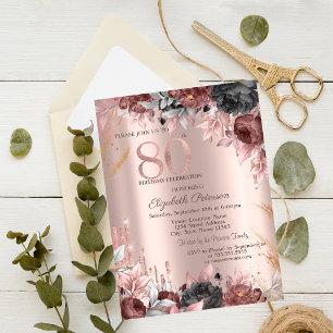 Glitter Drips Chic Floral 80th Birthday Invitation