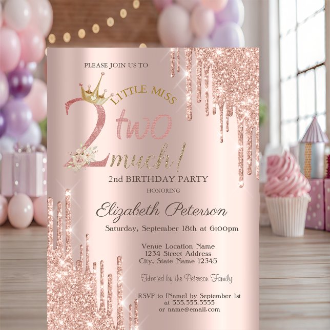  Glitter Drips Crow Rose Gold 2nd Birthday   Invitation (Creator Uploaded)