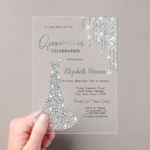 Glitter Drips,Diamonds Dress 5th Birthday Acrylic Invitations