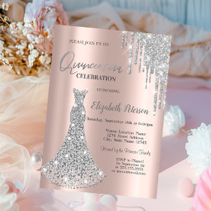 Glitter Drips,Diamonds Dress 5th Birthday Invitation