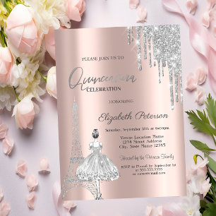Glitter Drips,Eiffel Tower Ballerina Quinceañera Invitation