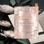 Glitter Drips Floral Rose Gold Floral Sweet 16 Invitation<br><div class="desc">A modern,  chic and glamourous Sweet 16 with glitter drips on a rose gold background.</div>