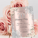 Glitter Drips,Flowers Rose Gold 70th Birthday Invitation<br><div class="desc">A modern,  chic,  and glamourous with silver glitter drips,  and flowers on a rose gold background.</div>