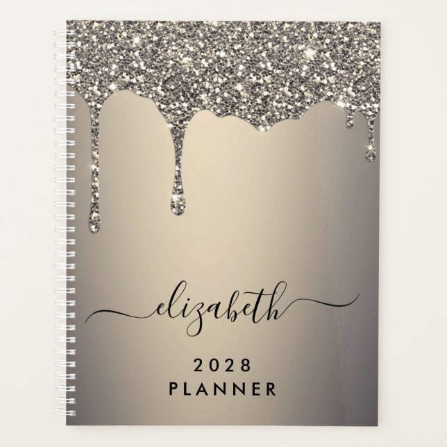 Glitter Drips Gold Monogrammed Planner (Front)
