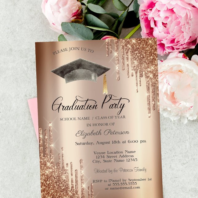  Glitter Drips,Grad Cap Graduation  Invitation (Creator Uploaded)