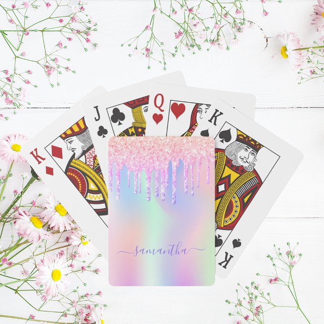 Glitter drips holographic unicorn rainbow monogram playing cards (Creator Uploaded)