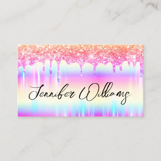 Glitter Drips Modern Makeup Artist Colourful Business Card (Front)