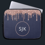 Glitter Drips Monogrammed Navy Blue Rose Gold Laptop Sleeve<br><div class="desc">Girly Blush Pink - Rose Gold and Navy Blue Faux Glitter Drips and Sparkle Elegant Monogrammed Initials Case. This case can be customised to include your initial and first name.</div>