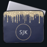 Glitter Drips Navy Blue Gold Girly Monogrammed Laptop Sleeve<br><div class="desc">Luxury Gold and Navy Blue Faux Glitter and Sparkle Elegant Monogrammed Initials Case. This case can be customised to include your initial and first name.</div>