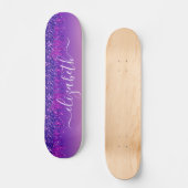 Glitter Drips Personalized Purple Pink Skateboard (Front)