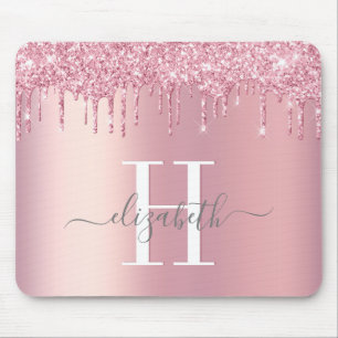 Glitter Drips Pink Monogram Mouse Pad