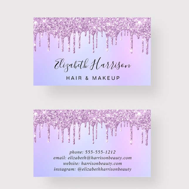 Glitter Drips Purple Pink Beauty Business Card (Creator Uploaded)
