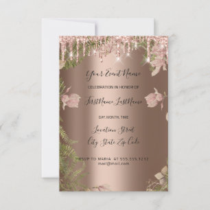 Glitter Drips Rose Bridal Wedding Florals Wreath Invitation