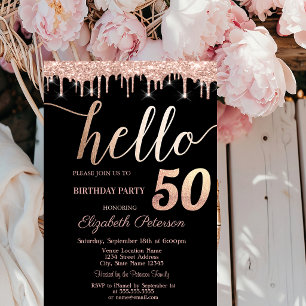 Glitter Drips Rose Gold 50th Birthday Party Invitation