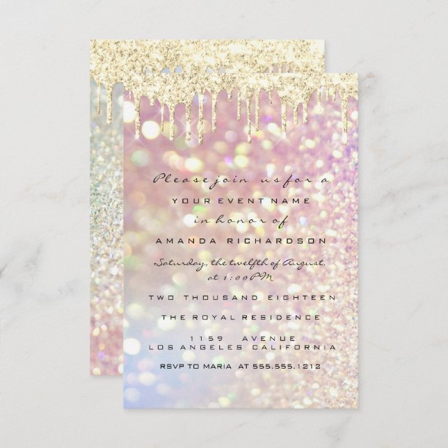 Glitter Drips Rose Gold  Bridal Sweet 16th Lux Invitation (Front/Back)