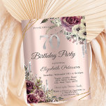 Glitter Drips Rose Gold Floral 70th Birthday  Invitation<br><div class="desc">A modern,  chic,  and glamourous with silver glitter drips,  and flowers on a rose gold background.</div>