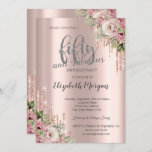 Glitter Drips Rose Gold Flowers 50th Birthday  Invitation<br><div class="desc">Elegant glitter drips on a  rose gold background.</div>