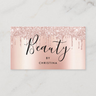 Glitter drips rose gold metallic beauty salon business card