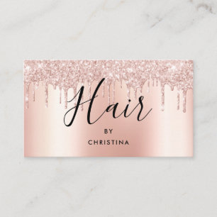 Glitter drips rose gold metallic hair stylist business card