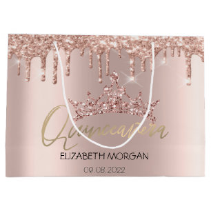 Glitter Drips Rose Gold Tiara  Quinceañera   Large Gift Bag