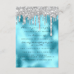 Glitter Drips Silver Blue Bridal Sweet 16th Ocean Invitation