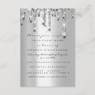 Glitter Drips Silver Grey Bridal Sweet 16th 3d Invitation