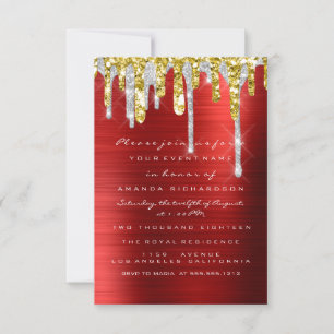 Glitter Drips Silver Red Gold Bridal Sweet 16th Invitation