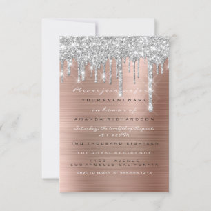 Glitter Drips Silver Rose Gold Bridal Sweet 16th Invitation