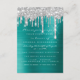 Glitter Drips Silver Teal Green Bridal Sweet 16th Invitation