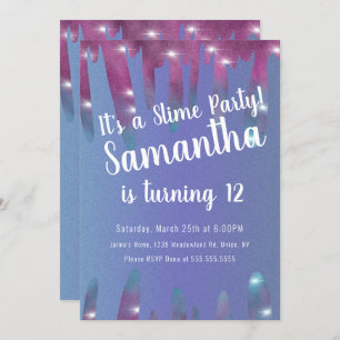 Glitter Drips Slime Party Birthday Sparkle Blue Invitation